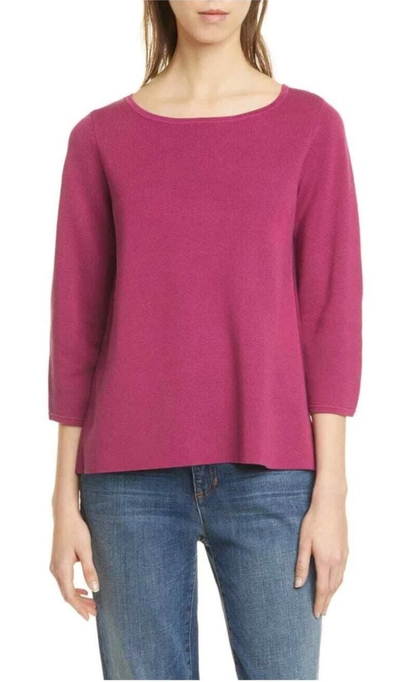 Eileen Fisher Silk Organic Cotton Interlock Bateau Neck Top Large Mum Minimalist